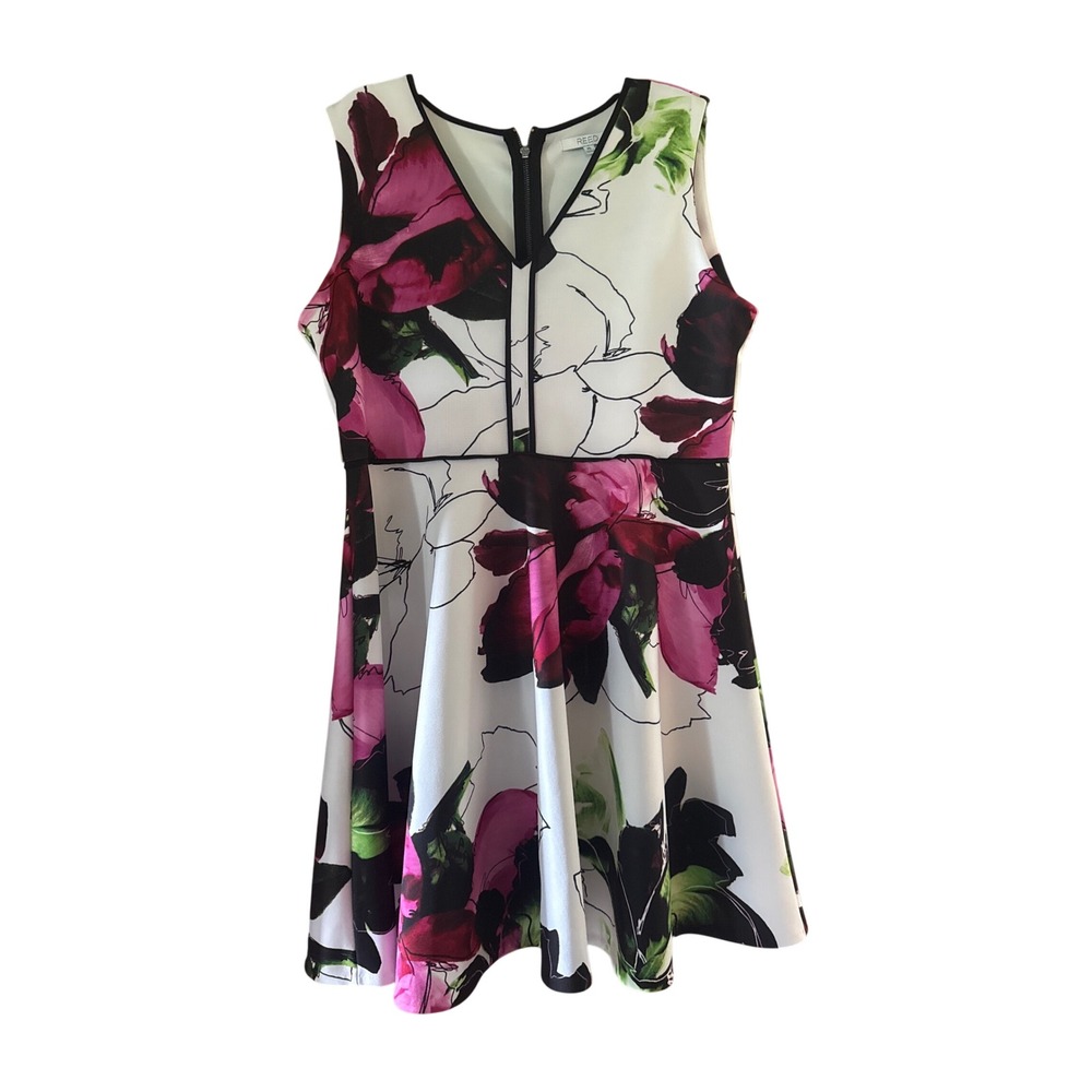 REED Floral Fit and Flare Dress Womens XL White Pink Excellent V-Neck Sleeveless